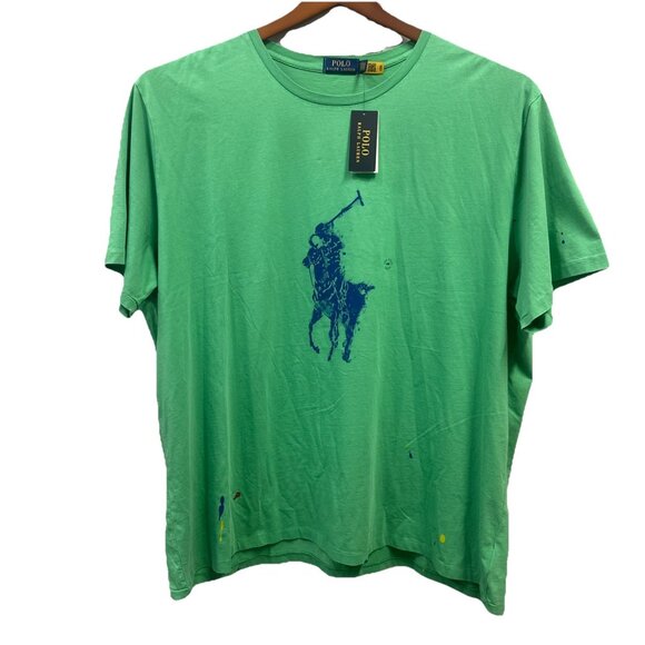 Polo Ralph Lauren 3XLT Vineyard Green Big Pony Jersey Paint Splatter T-Shirt - Picture 2 of 13